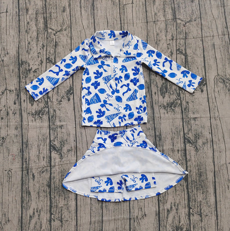 Blue bow football top skirt kids girls team activewear set