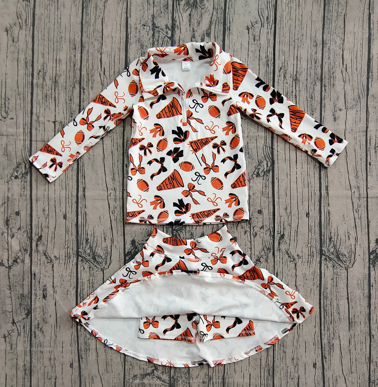 Orange bow football top skirt kids girls team activewear set