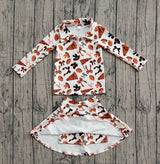 Orange bow football top skirt kids girls team activewear set