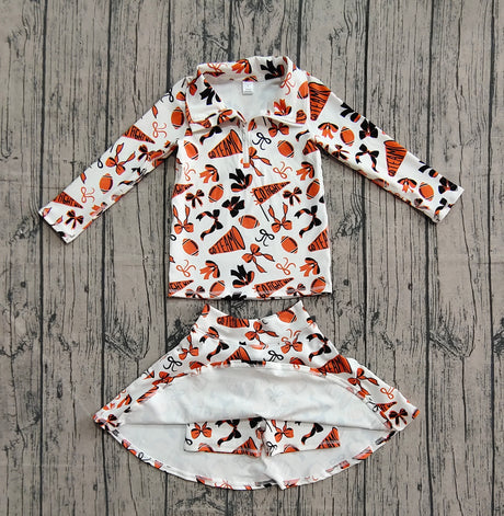 Orange bow football top skirt kids girls team activewear set
