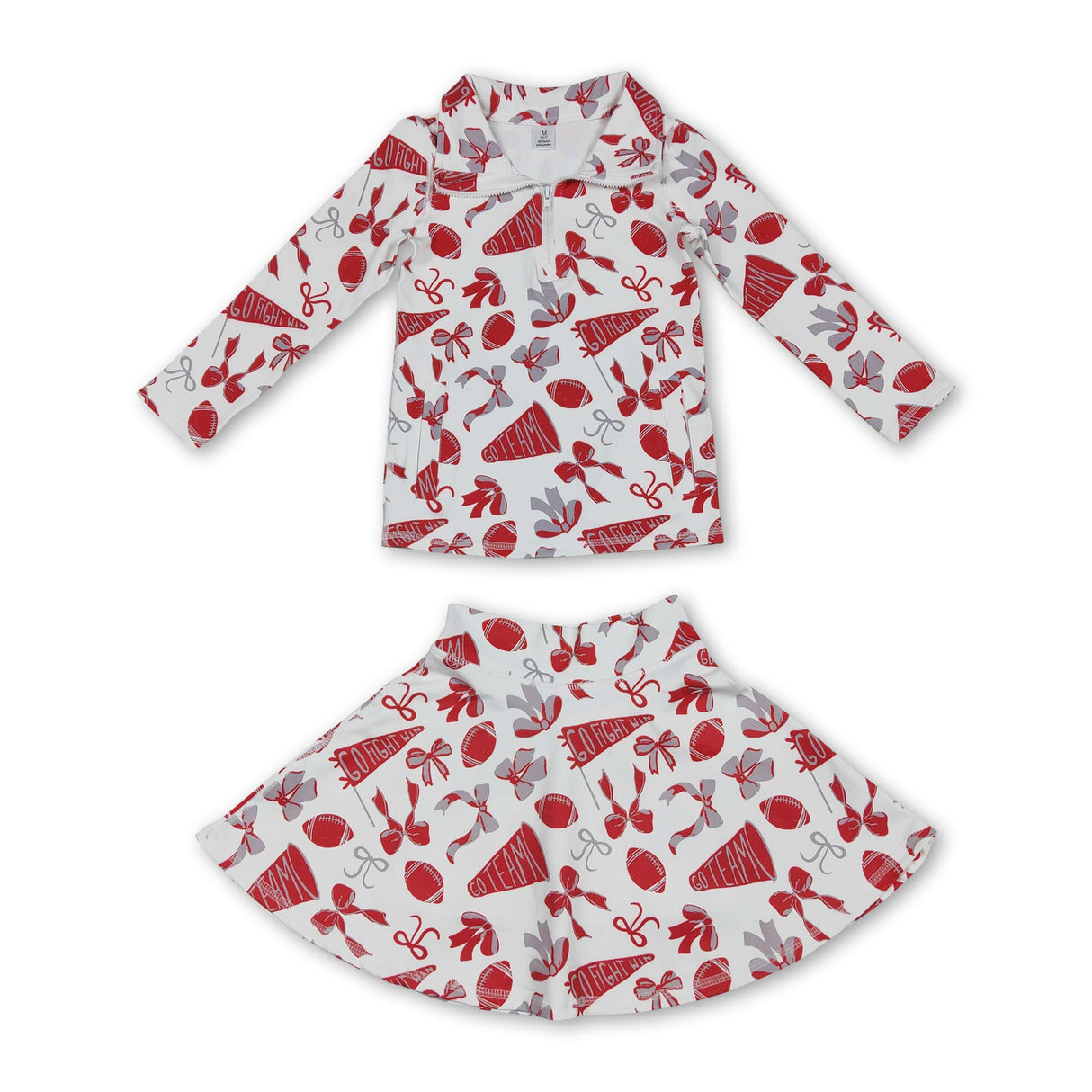 Red bow football top skirt kids girls team activewear set