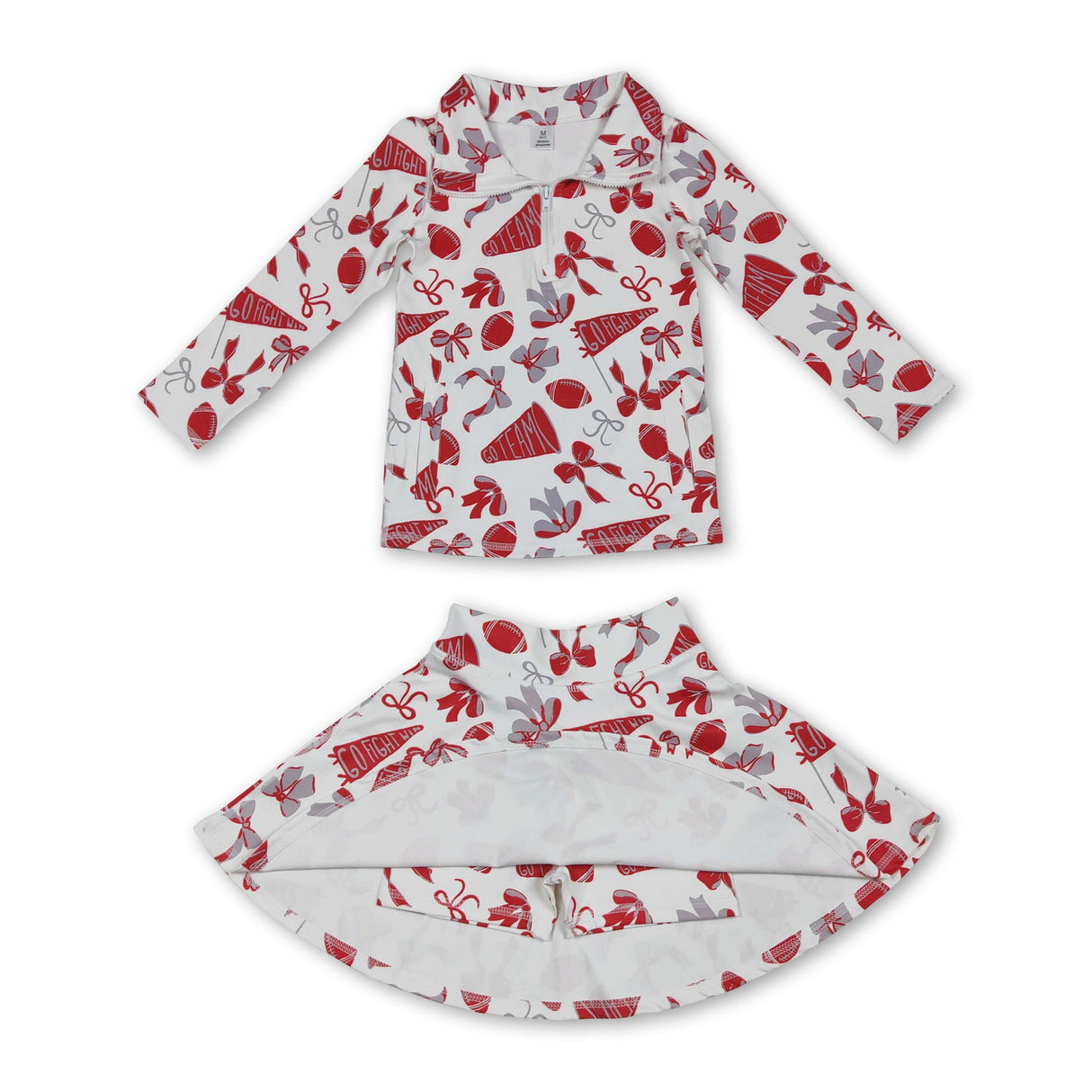 Red bow football top skirt kids girls team activewear set
