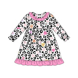Long sleeves leopard heart kids girls valentine's day dress
