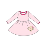 Pink stripe long sleeves heart dog girls valentine's dresses