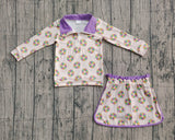 Purple yellow green donuts pullover skirt kids girls Mardi Gras set
