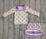 Purple yellow green donuts pullover skirt kids girls Mardi Gras set