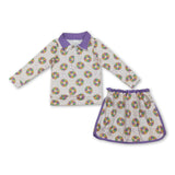 Purple yellow green donuts pullover skirt kids girls Mardi Gras set