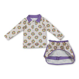 Purple yellow green donuts pullover skirt kids girls Mardi Gras set