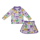 Purple green yellow bows hoodie skirt girls Mardi Gras outfits