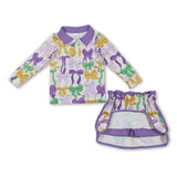 Purple green yellow bows hoodie skirt girls Mardi Gras outfits