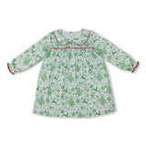 green deer trees print long sleeve girl dress