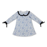 blue Christmas house kids girls long sleeve dresses