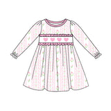 pink flowers valentine heart print long sleeve girl dress