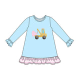 blue valentine tractor print long sleeve girl dress
