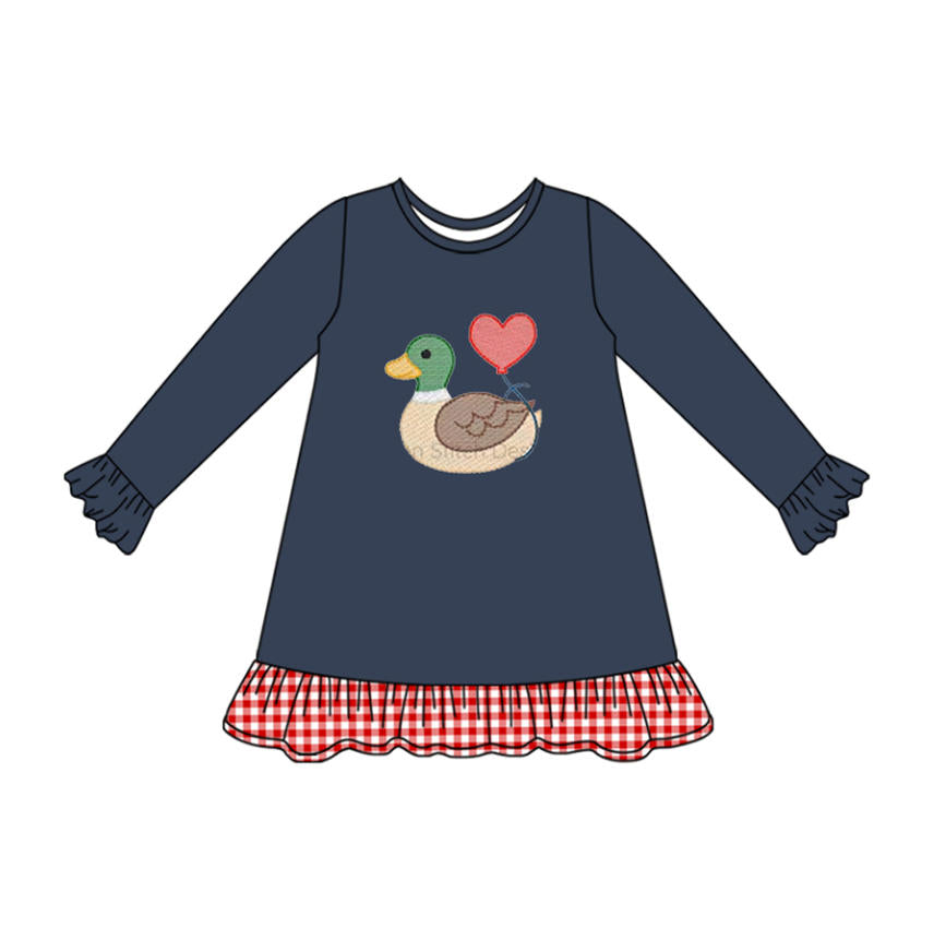 blue valentine duck print long sleeve girl dress