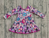 purple cartoon print long sleeve girl dress
