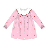 pink heart print long sleeve girl valentine's day dress