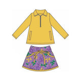 yellow long sleeves top balloon skirt kids girls Mardi Gras set