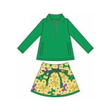 green long sleeves top balloon skirt kids girls Mardi Gras set