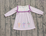 purple plaid print long sleeve girl dress