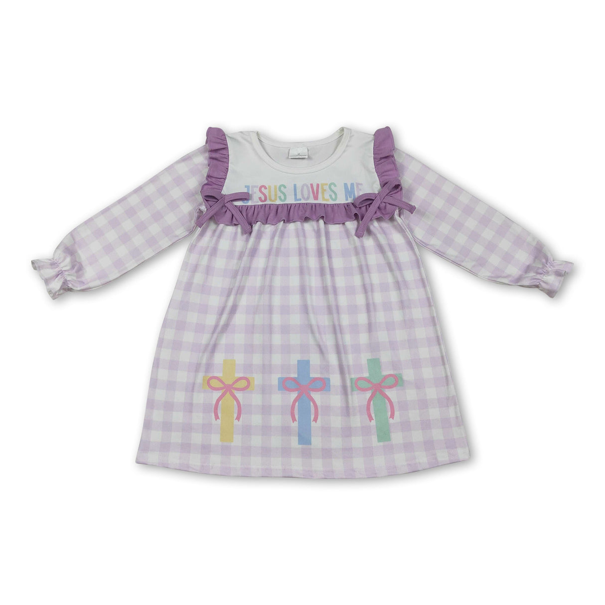 purple plaid print long sleeve girl dress