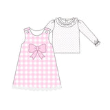pink polka girls pink plaid bows dress set