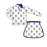 long sleeves top skirt kids girls Mardi Gras set