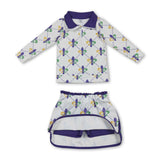 long sleeves top skirt kids girls Mardi Gras set