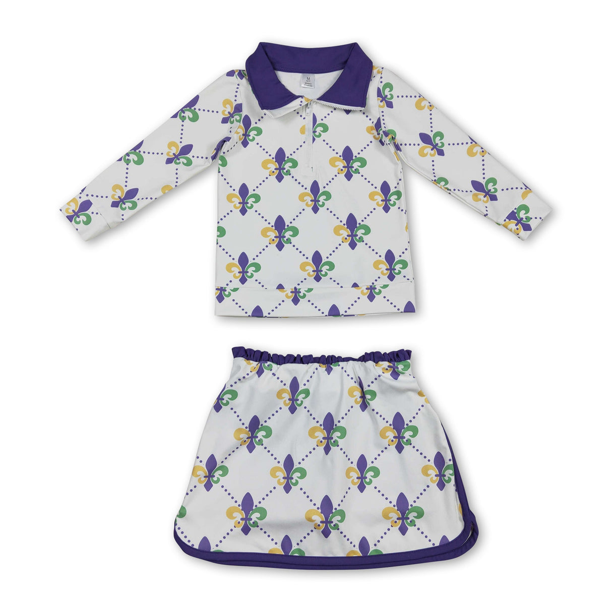 long sleeves top skirt kids girls Mardi Gras set