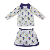 long sleeves top skirt kids girls Mardi Gras set