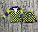 purple yellow green plaid pullover skirt kids girls Mardi Gras set