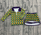 purple yellow green plaid pullover skirt kids girls Mardi Gras set