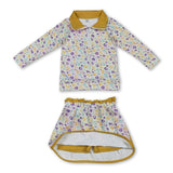 purple yellow green leopard pullover skirt kids girls Mardi Gras set
