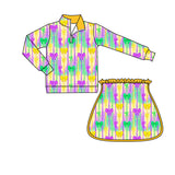 purple yellow green bows stripe pullover skirt kids girls Mardi Gras set