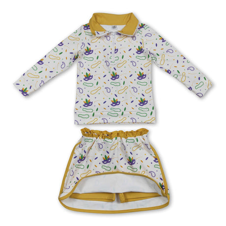 Mardi Gras mask necklace pullover skirt kids girls clothing
