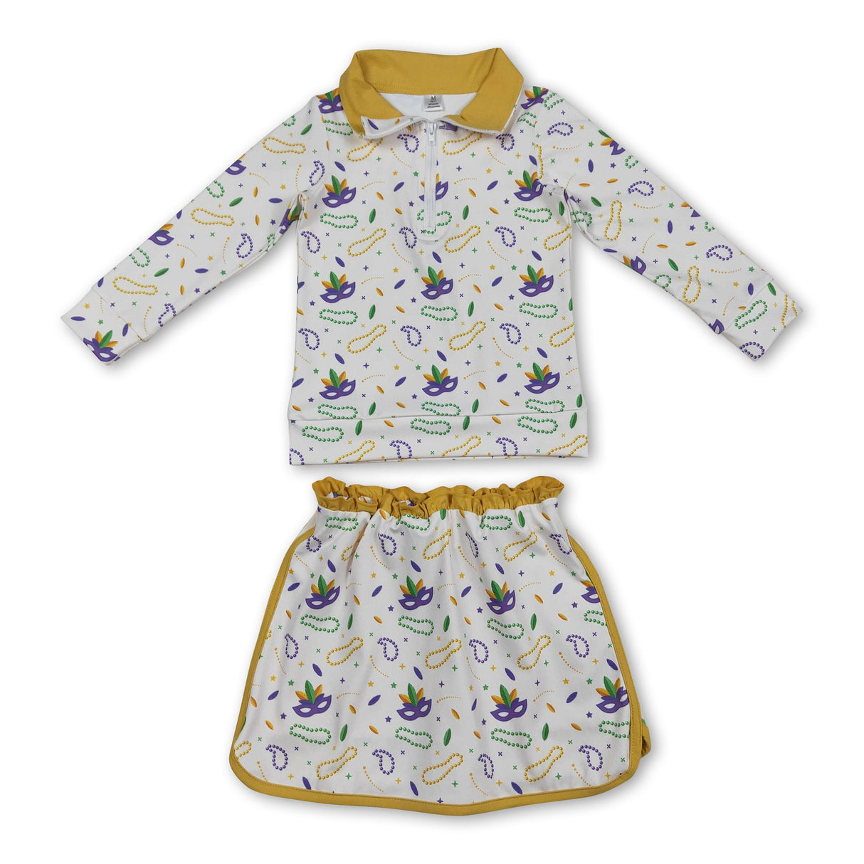 Mardi Gras mask necklace pullover skirt kids girls clothing