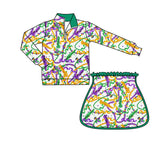 Mardi Gras pattern pullover skirt kids girls set