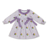Purple yellow green donut boots plaid girls Mardi Gras dress