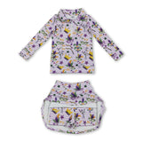 Purple stripe crown pullover skirt girls Mardi Gras active set