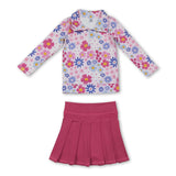 Floral pullover hot pink skirt girls yoga activewear set