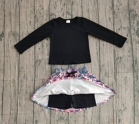 Long sleeves top music skirt kids girls clothing set