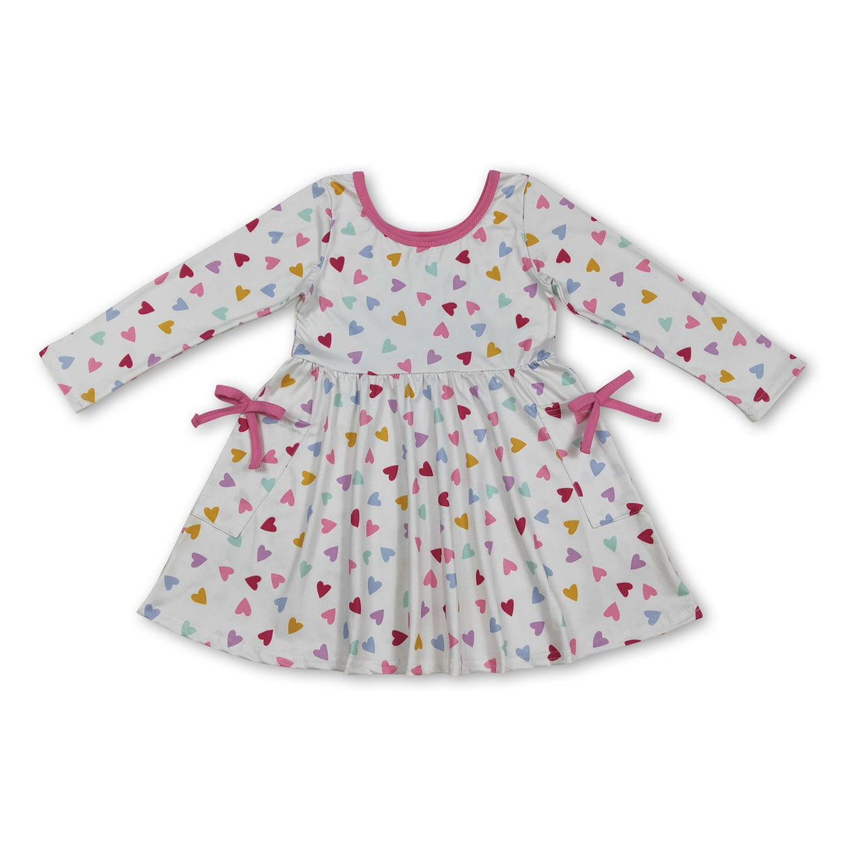Long sleeves colorful heart pockets girls Valentine's dress