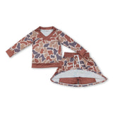 Long sleeves camo top skirt girls clothing set