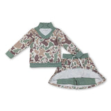 Long sleeves deer camo top skirt girls clothing set