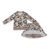 Long sleeves hunting camo top skirt girls clothing set