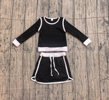 Long sleeves black top skirt kids girls active outfits