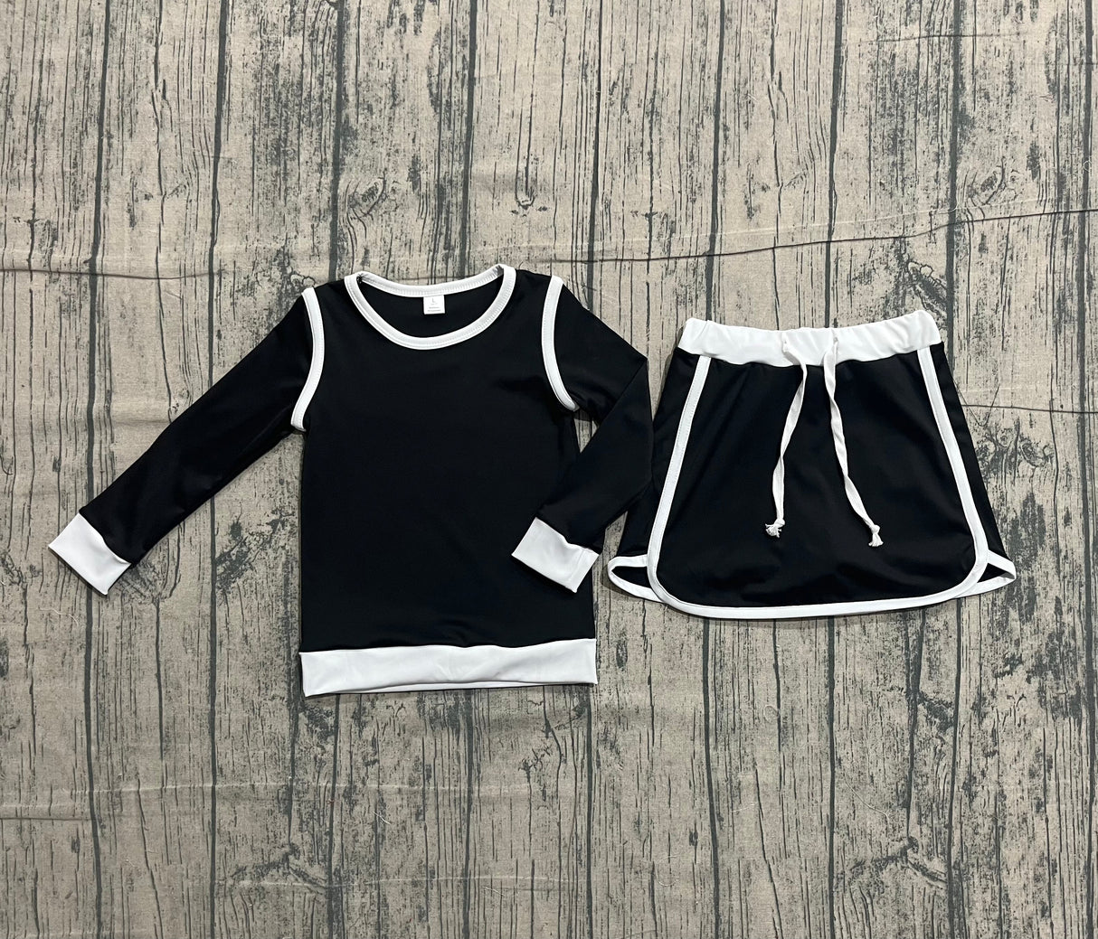 Long sleeves black top skirt kids girls active outfits