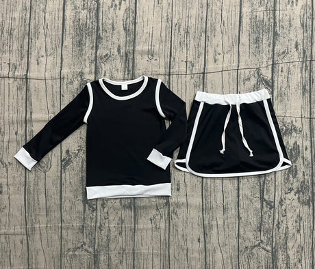Long sleeves black top skirt kids girls active outfits