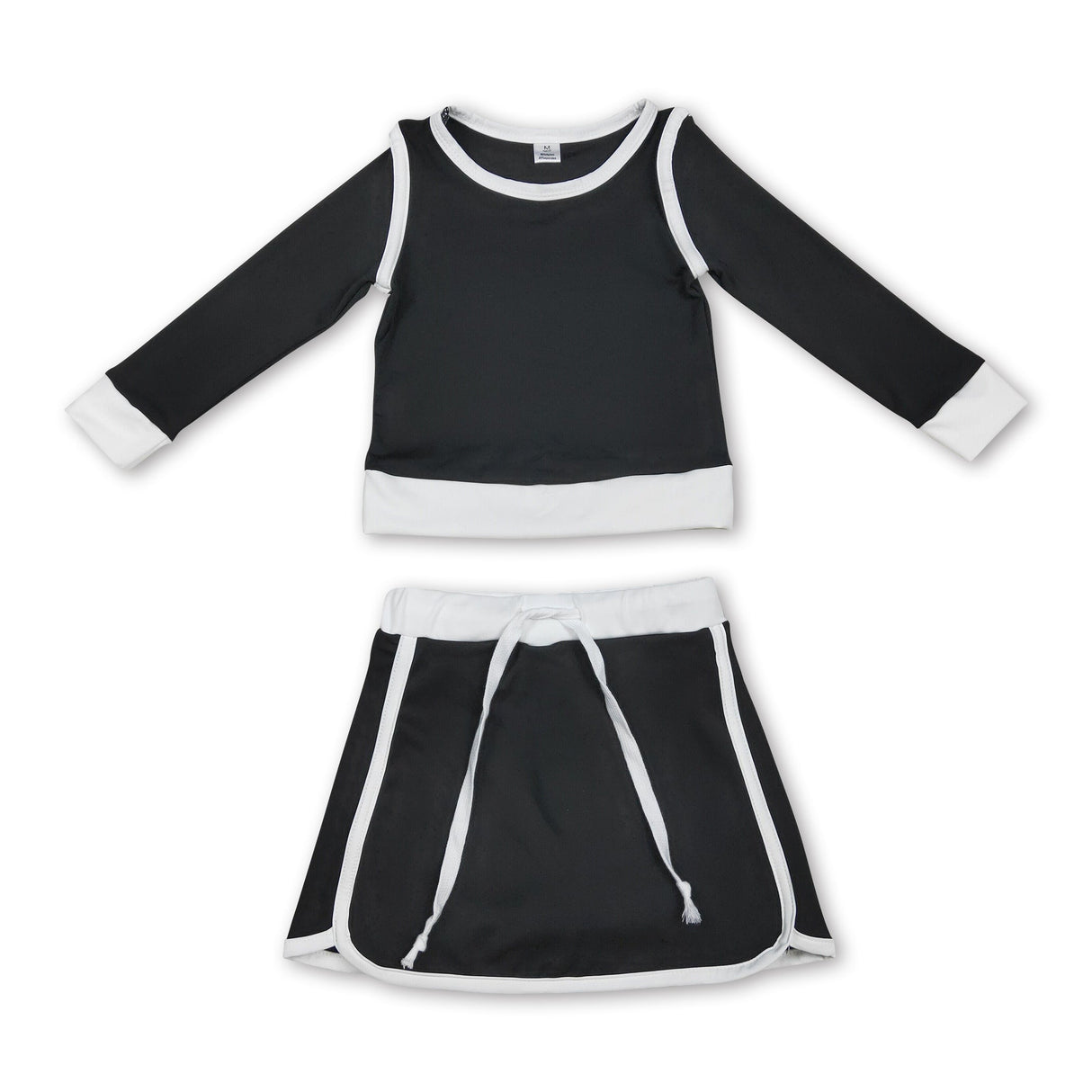 Long sleeves black top skirt kids girls active outfits