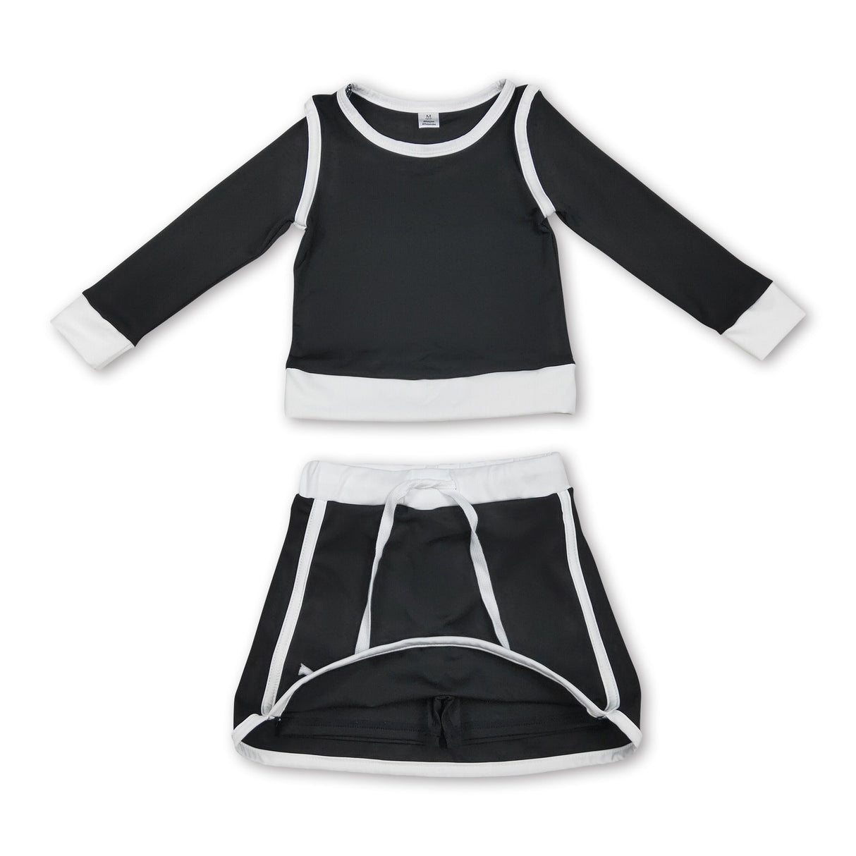 Long sleeves black top skirt kids girls active outfits